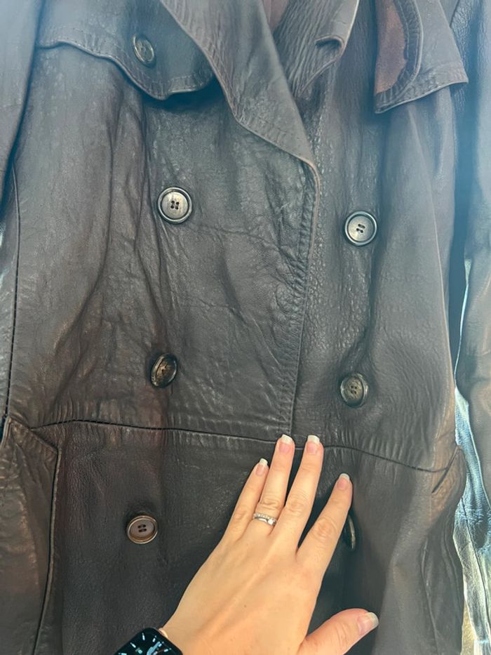 Long manteau trench vintage véritable cuir taille 38 - photo numéro 6