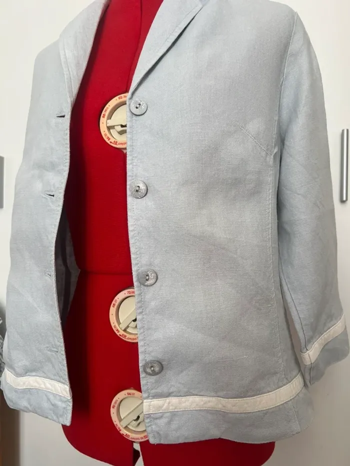 Veste en lin bleue et blanche 123