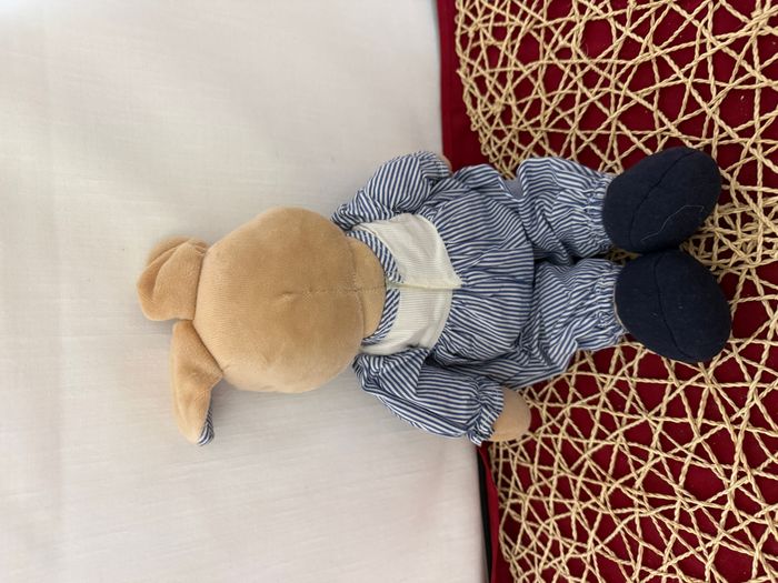 Peluche lapin TARTINE ET CHOCOLAT marron bleu rayé 40 cm - photo numéro 4