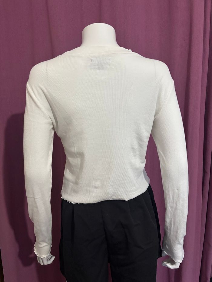 T-shirt blanc à manches longues effet côtelé, Kiabi, taille M / 38 - photo numéro 4