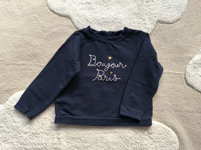 Pull bleu marine / Jacadi / Bonjour Paris / taille 4 ans - photo numéro 2