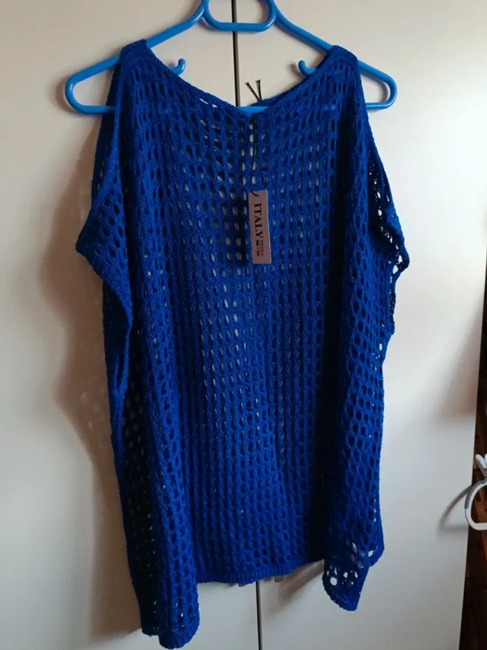Pull été épaules dénudées sans manches bleu électrique