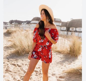 Combi-short rouge avec fleurs easy clothes