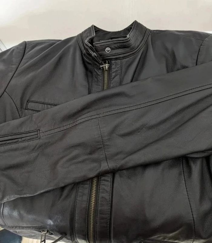 Veste zippée marron en cuir véritable - Saint Hilaire - taille 42 - photo numéro 7
