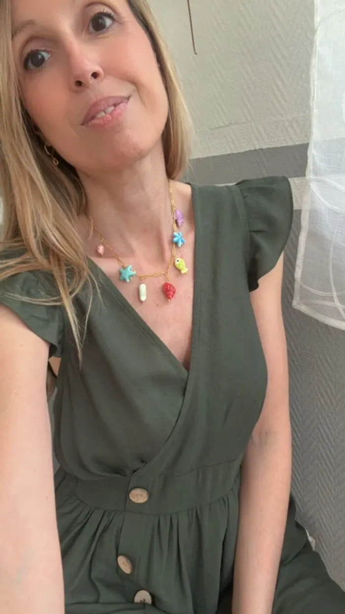 Collier tendance grosse maille et breloques poissons coquillages - photo numéro 6