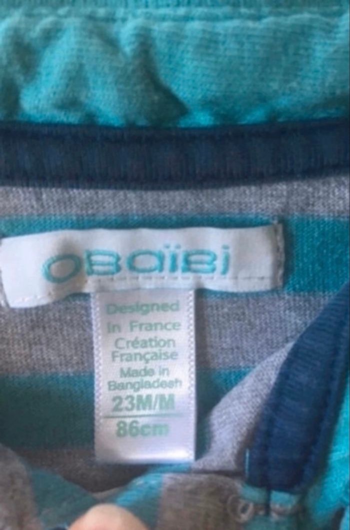 Polo manches longues garçon BON ÉTAT taille 23 mois couleurs turquoise et gris - photo numéro 4