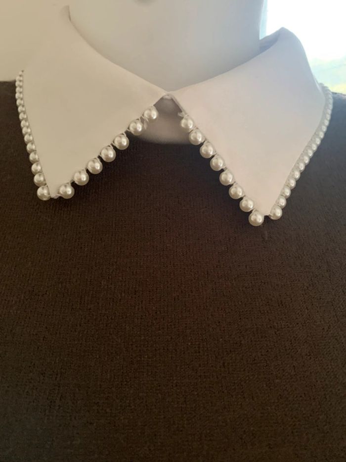 Robe pull Kilky taille M-L kaki perle au col blanc - photo numéro 4