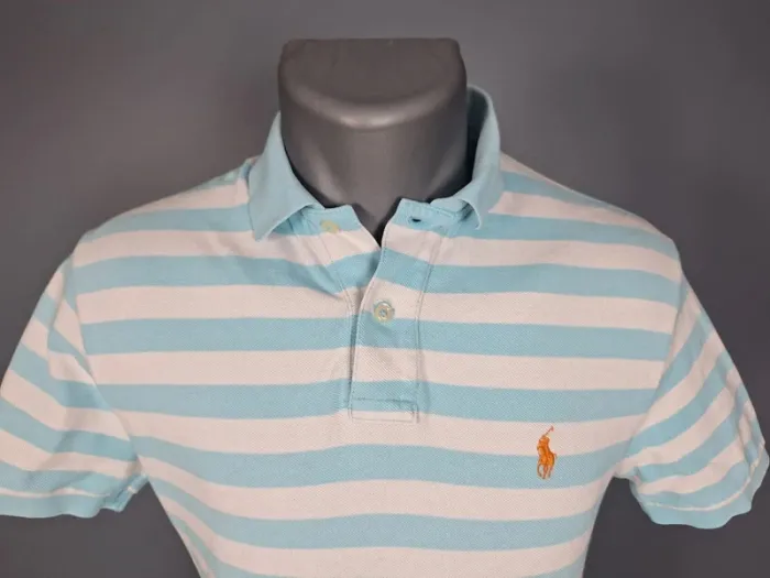 Polo Ralph Lauren Custom Fit – rayures bleu ciel/blanc – Taille S - brodé (570) - photo numéro 2