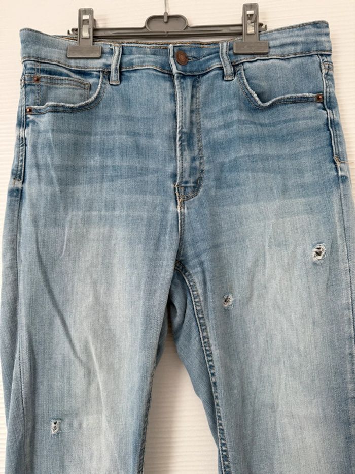 Jean slim skinny taille haute bleu clair délavé uni basique simple - photo numéro 2