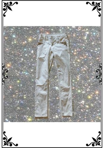 Jeans blanc à perles et strass taille M/38