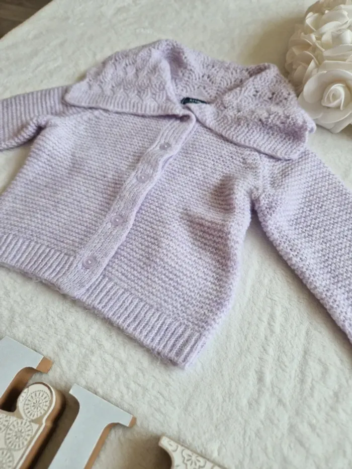 🧶 Gilet en maille lilas Bébé Fille 🧶 - photo numéro 2