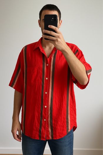 Chemise rouge à rayures Bershka – taille XL