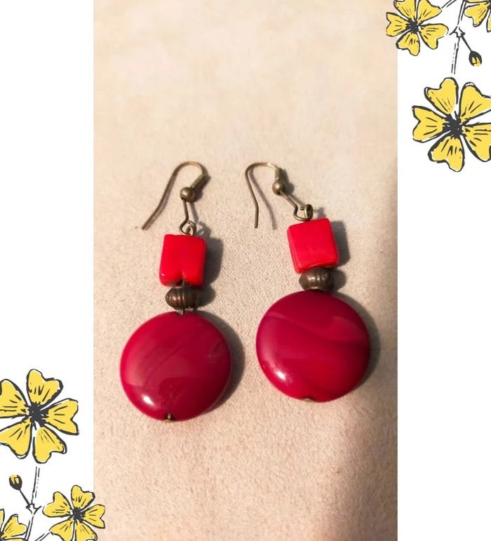 Boucles d’oreilles vintage rouges – Collection Terres d’Ailleurs - photo numéro 4