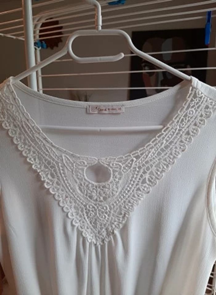 Superbe robe été doublée 36 écrue décolleté dentelle neuve - photo numéro 4