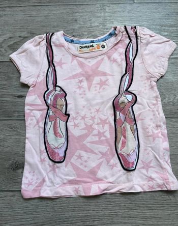 Tshirt desigual 18 mois rose motif chaussons ballerines danceus paillettes