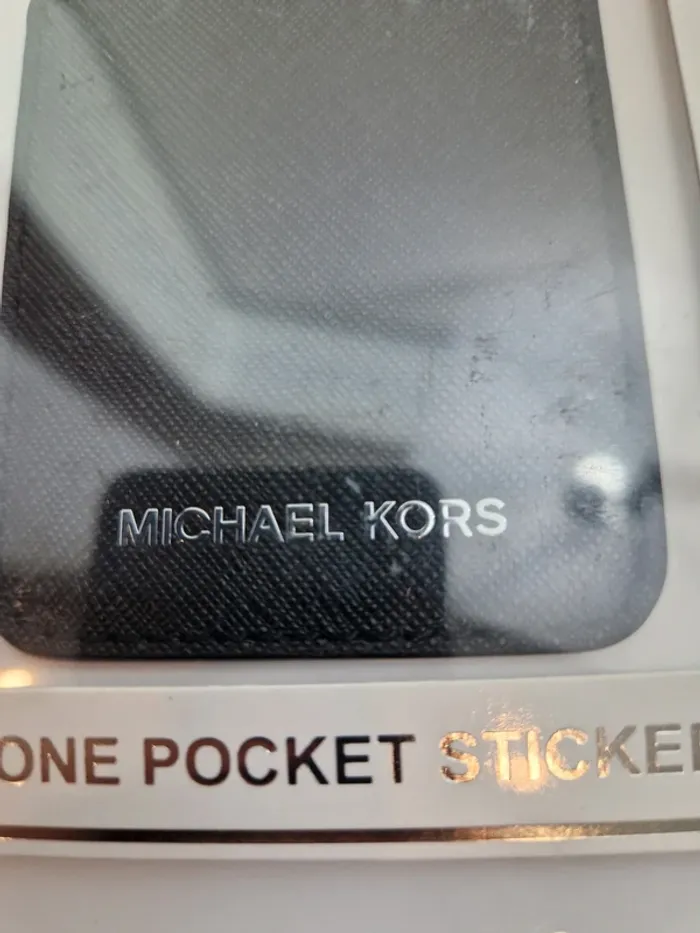 Michael Kors MK Saffiano Leather iPhone Samsung Pocket Sticker Card Holder Black - photo numéro 5
