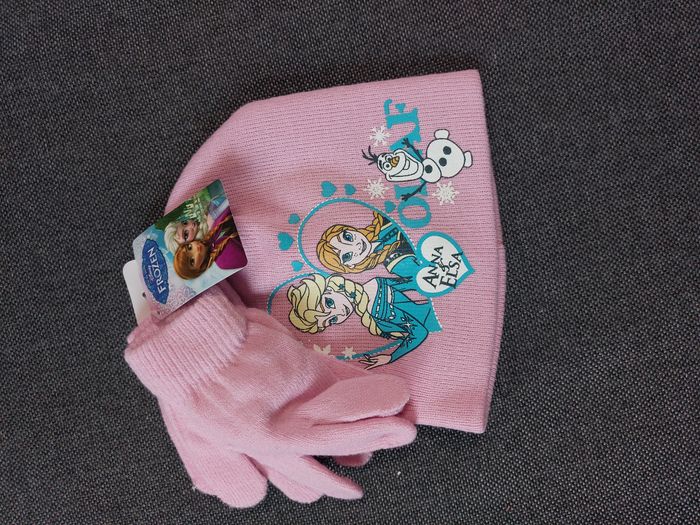 beau ensemble bonnet gants la reine des neiges rose 54