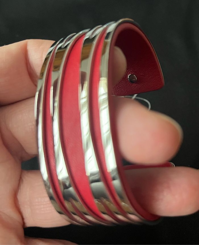 Bracelet Acier inoxydable Cuir Rouge VICTORIA - Diam 65 - Neuf - photo numéro 2