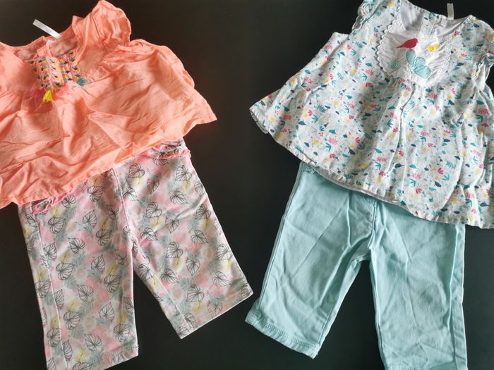 Duo ensembles colorés pantacourt/haut_fille_18 mois