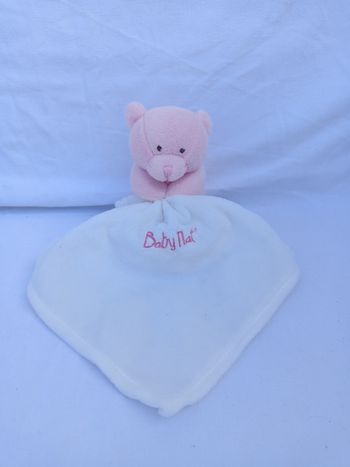 Ourson rose carré tissu baby nat' 23 cm