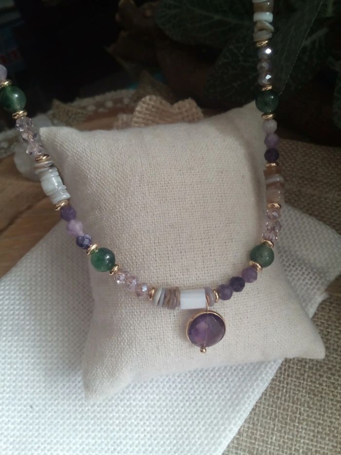 Collier en pierres semi précieuses, pendentif améthyste 💜 - photo numéro 3