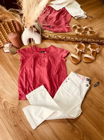 Taille 8 ans tenue 2 pièces été fille Sergent Major Orchestra rose et blanc * fleurs boutons * 🌷