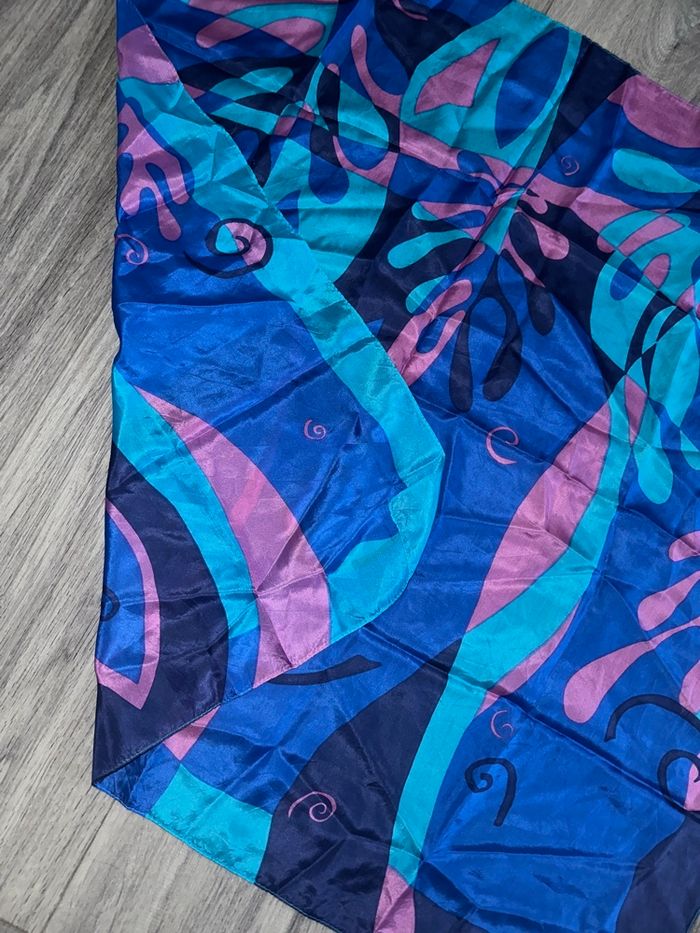 Foulard carré de soie bleu violet psychédélique Vintage 80x80cm - photo numéro 2