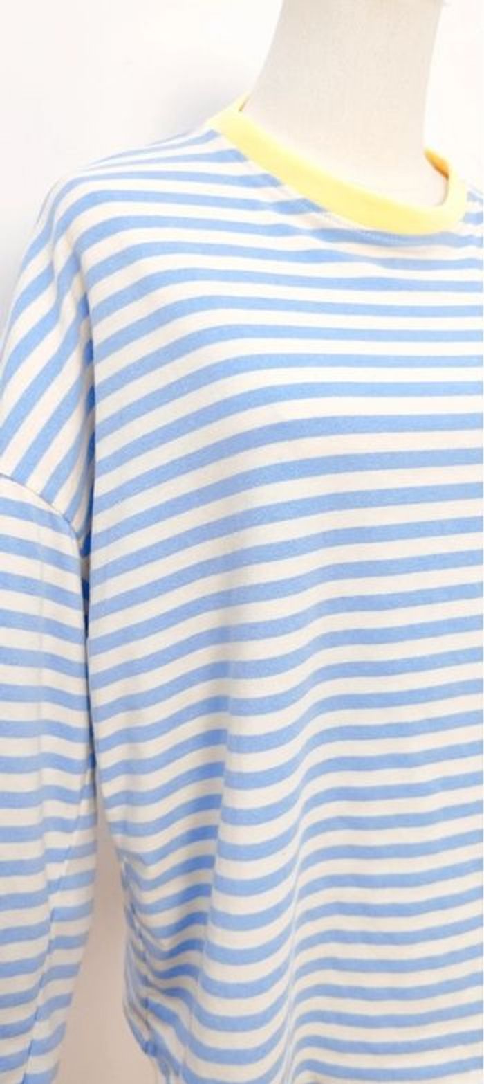 T-shirt rayé bleu ciel & blanc 💙 Style marinière oversize - photo numéro 4