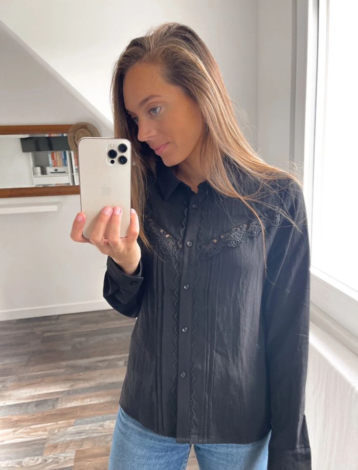 🌟 Chemise blouse manches longues noir avec broderie - photo numéro 10