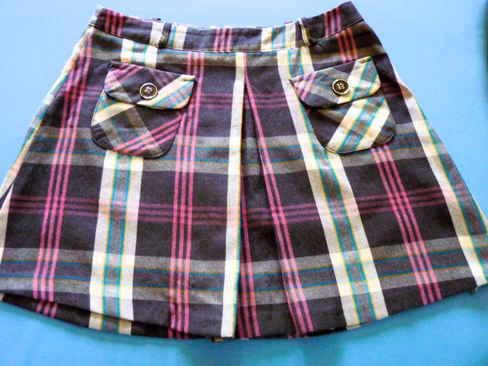 Jupe Femme S 36 Atmosphere évasée carreaux tartan gris violet TBE
