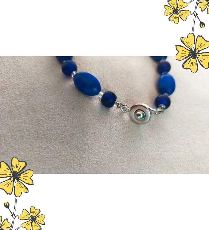 Bracelet vintage perles bleues satinées - Collection Brume Bleueatinées - photo numéro 3