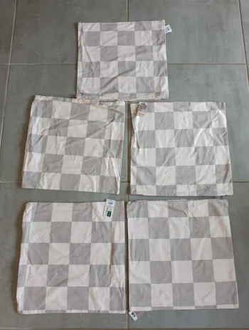 Lot de 5 housses de coussin 45x45 cm coton – motif carreaux beige gris