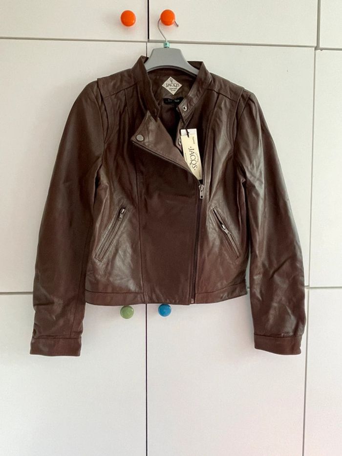 Veste asymétrique en cuir marron taille M Jacqs Leather
