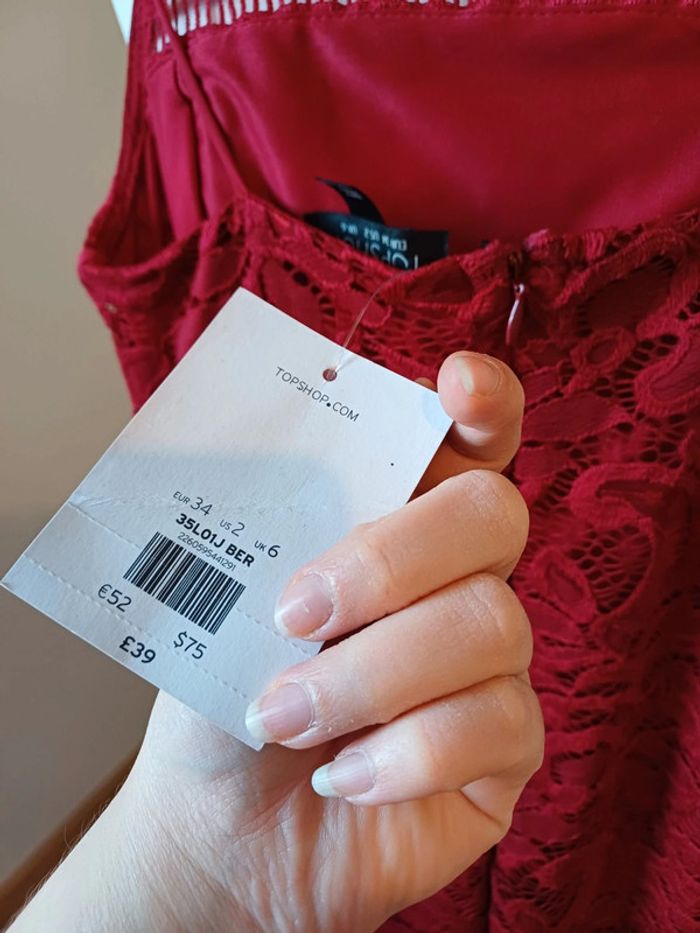 Robe Bordeaux chic en dentelle neuve Topshop taille XXS 32 - photo numéro 12