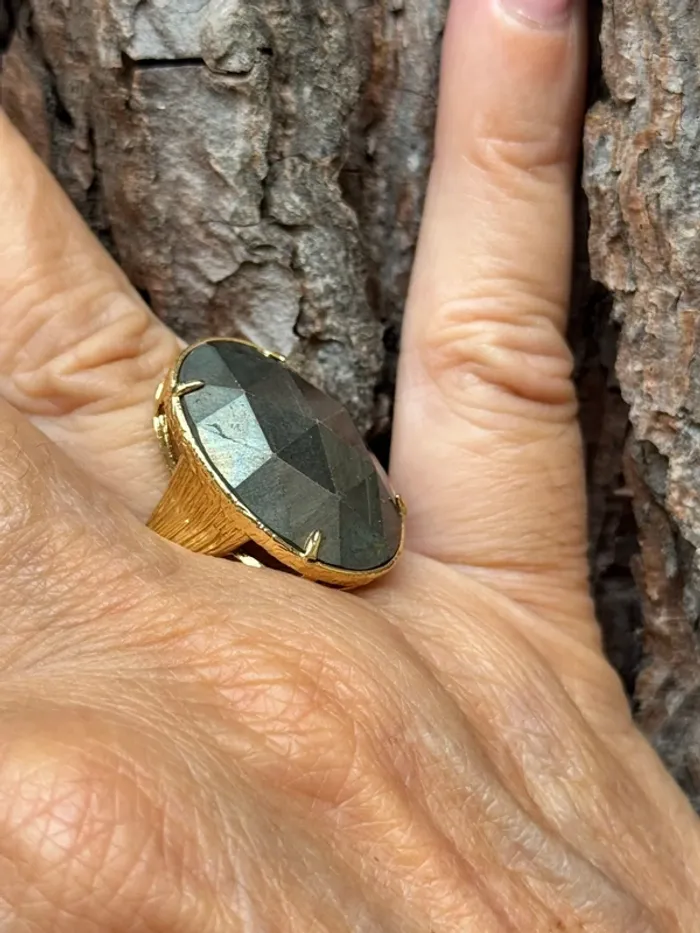 Bague habaha Paris obsidienne noire dorée acier inoxydable or - photo numéro 10