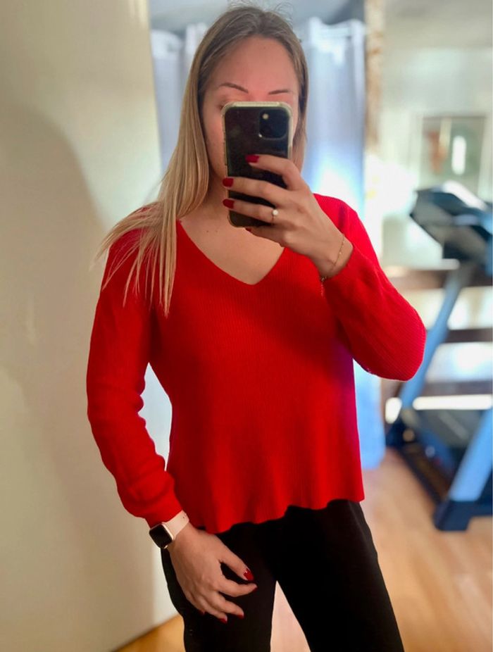 Pull rouge corail coton School Rag XS 34