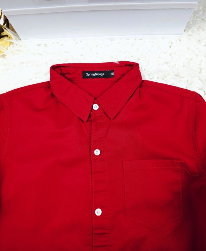 Chemise manches longues rouge bordeaux profond Garçon taille 8 ans marque Spring &Gege - photo numéro 5