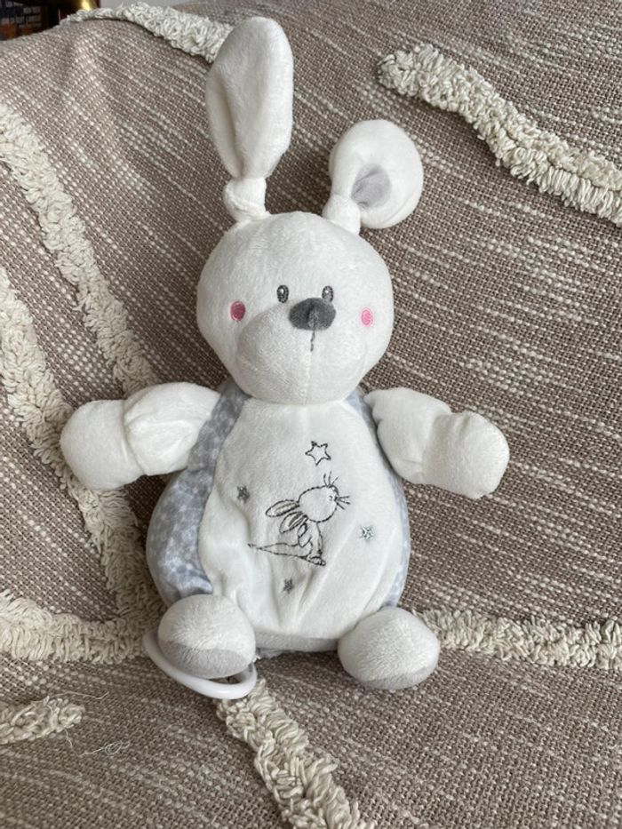 Peluche doudou musical 22cm simba toys lapin blanc et gris étoile très bon état