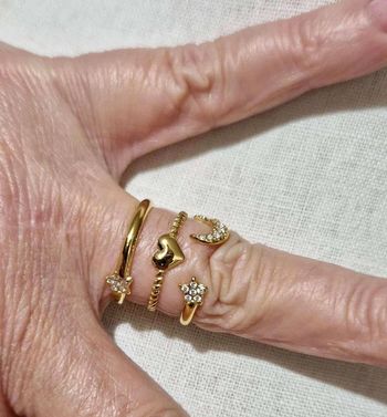 Bague large réglable lune cœur étoile acier inoxydable or cristaux