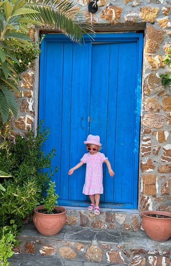 Robe rose motif fleurs blanches/bleues - Taille 3 Ans (98cm)