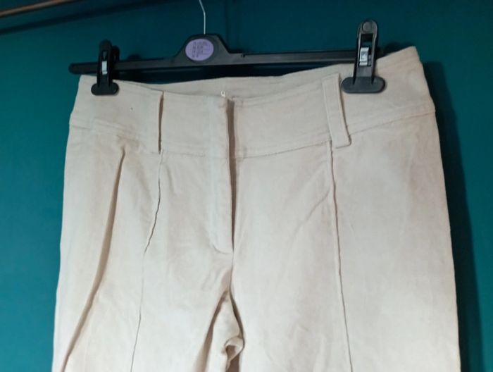 Pantalon femme velours lisse crème - photo numéro 2