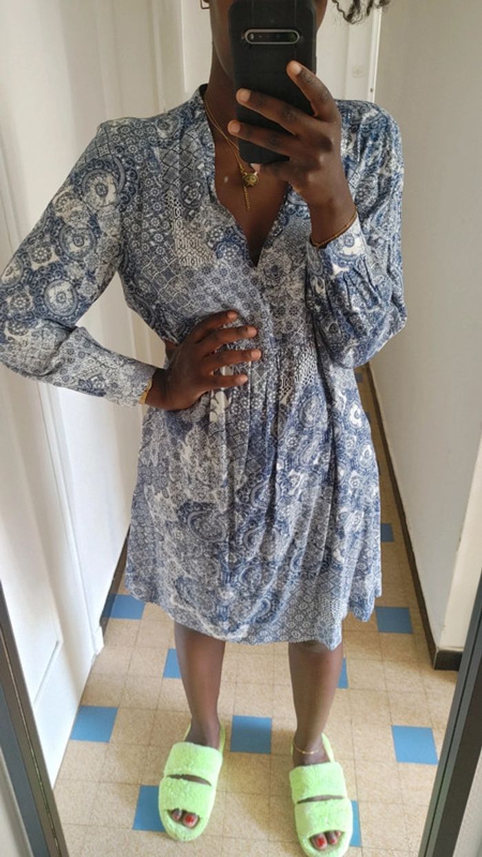 Robe casual légère à Motif bleu et blanc - photo numéro 7