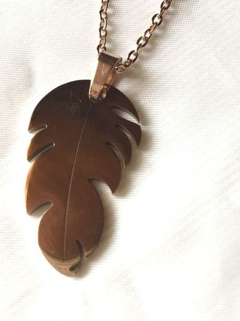 Collier Pendentif Plume Rigide Souple Bijou Or Rose Fantaisie Hommes Femmes