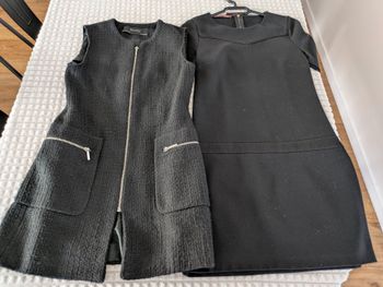 lot 2 pièces : robe noire comptoir des cotonniers et gilet long zara