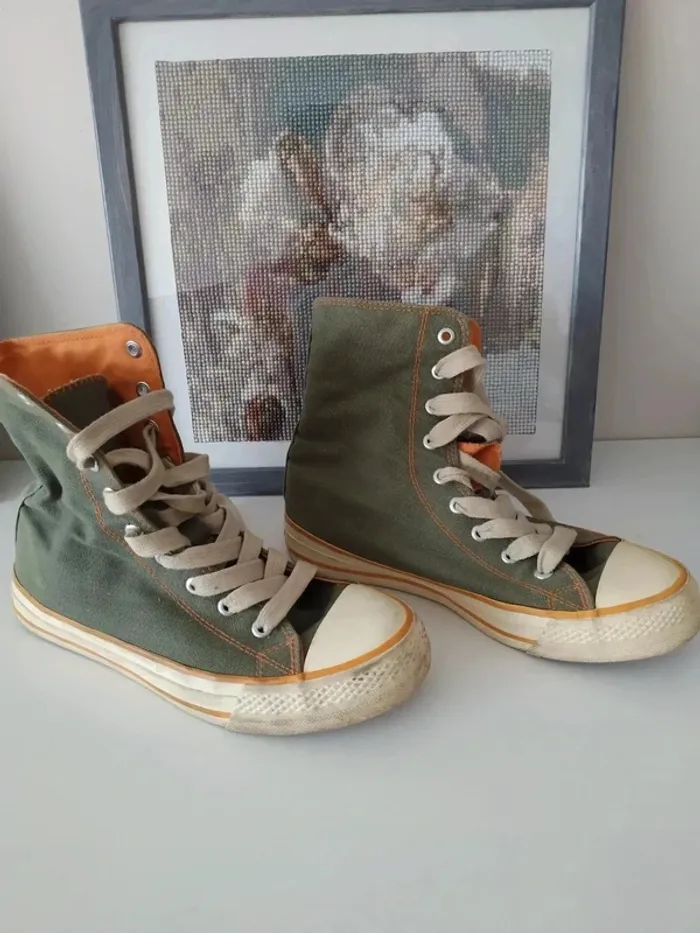 Baskets en toile kaki style convers taille 37 - photo numéro 3
