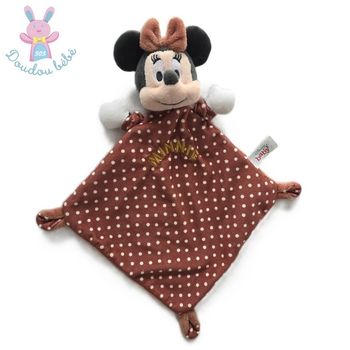 Doudou plat Souris Minnie marron à pois blanc DISNEY