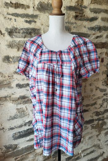 Blouse manches courtes à carreaux rouge bleu blanc FD Joseph Taille 42 44