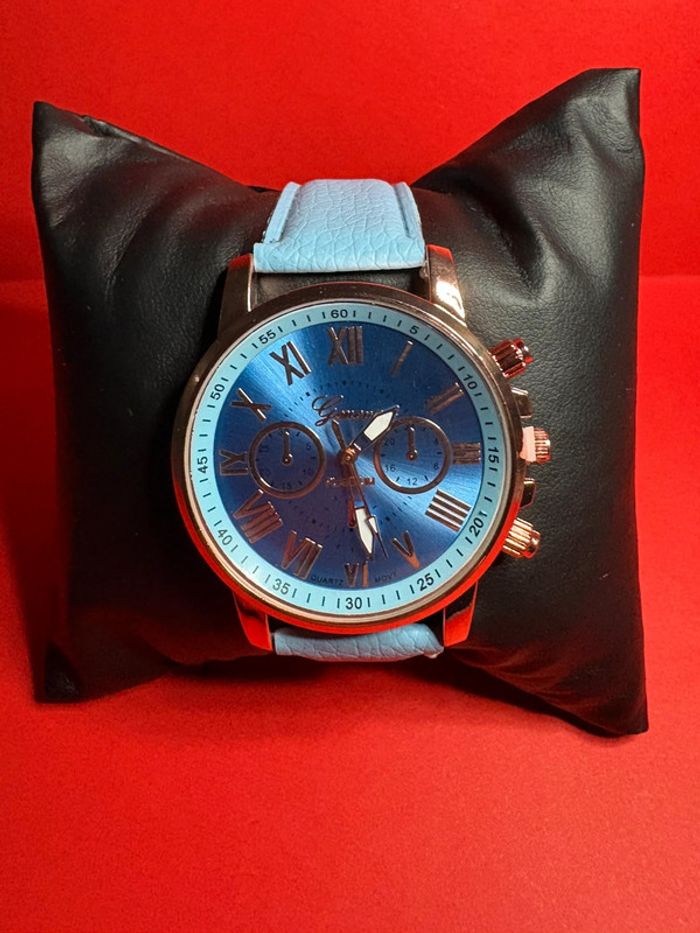 Montre "Geneva" Quartz cuir couleur bleu pour Femme élégante, bracelet personnalisable - photo numéro 3