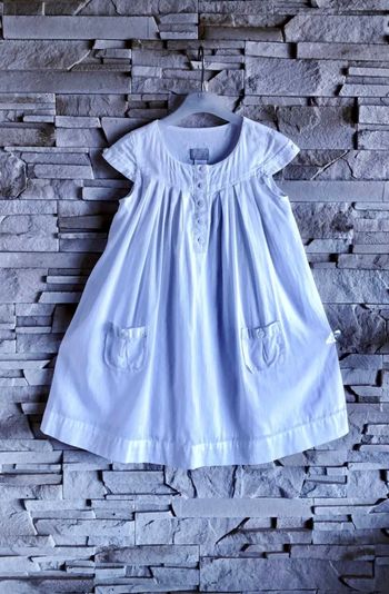 CYRILLUS - ROBE COTON FILLE BLANCHE STYLE BOHÈME CHIC AVEC VISUEL FINES RAYURES 6A