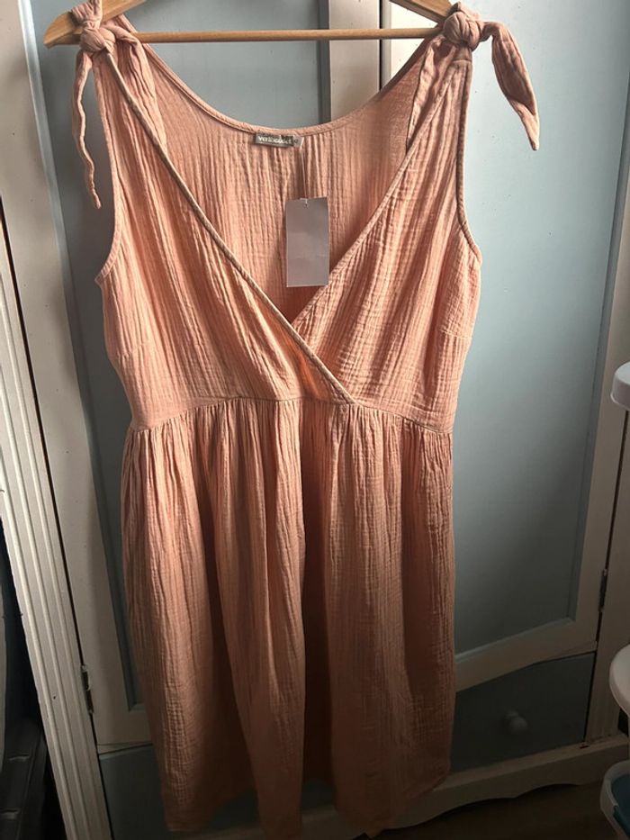 🌿 Robe grossesse / allaitement corail - gaze de coton - T42 - Neuve avec étiquette 🌿